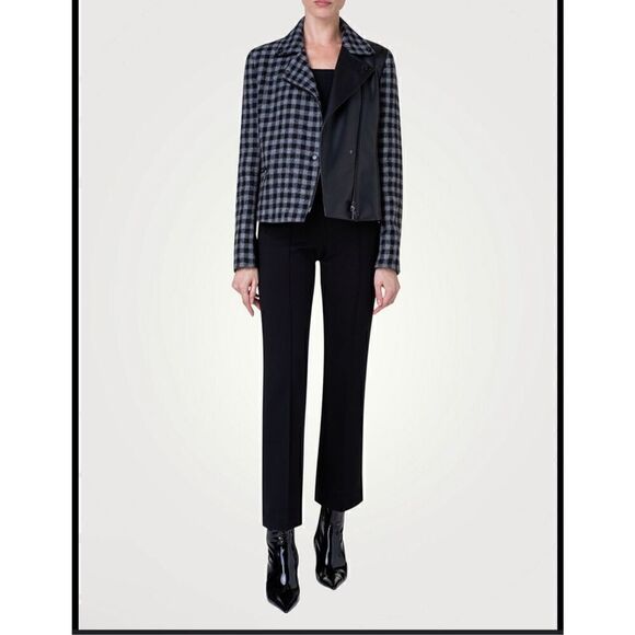 Akris punto Mixed tweed moto jacket gingham vegan leather 8 - Picture 15 of 15
